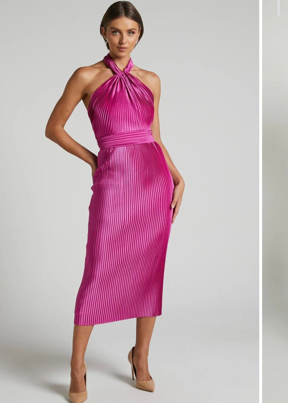Showpo Marlette Pleated Open Back Midi Dress Grape Purple Halter Size US 6 NWT